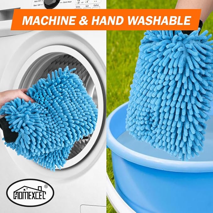 HOMEXCEL Car Wash Mitt, 2PK Chenille Microfiber Wash Mitt, Scratch-Free & Lint-Free, Rich Foam, Highly Absorbent, Double Sided, Perfect for Car Washing and Detailing, 10.2" x 6.7 ", Blue