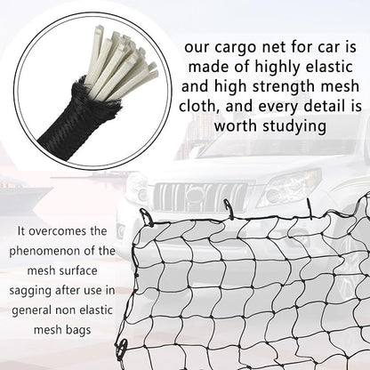 Car Cargo Net - 47 x 31.5 Large Capacity Elastic Truck Bed Cargo Net Roof Rack Net with 10 Adjustable Hooks - Universal Car Accessories Bungee Net Fits Car Truck Pickup SUVs