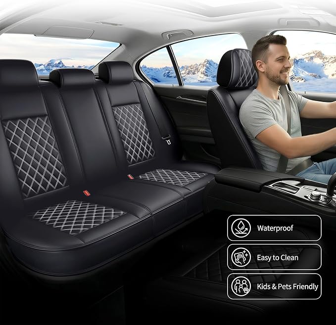 Car Seat Covers Compatible with Hyundai Elantra 2017-2025 2026 - Full Set 5 Seats Luxury Leather All-Weather Seat Cushions & Protectors, Waterproof & Breathable, Airbag Compatible (Whiteline)