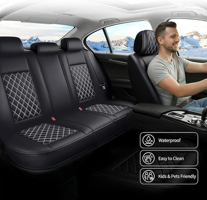Car Seat Covers Compatible with Hyundai Elantra 2017-2025 2026 - Full Set 5 Seats Luxury Leather All-Weather Seat Cushions & Protectors, Waterproof & Breathable, Airbag Compatible (Whiteline)