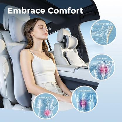 Lumbar Support Pillow for Car, Memory Foam Back Cushion for Driving Seat, Truck Accessories Travel Essentials, Back Pain Relief, Washable Cover, Plus Size Lower Back Support Fits Most Cars (Gray)