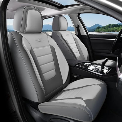 Coverado Car Seat Covers Front, Seat Covers for Cars, Waterproof 2-Pack Car Seat Cushion, Leather Carseat Seat Protectors, Universal Seat Covers Fit for Most Sedans SUV Pick-up Trucks(Gray&Light Gray)