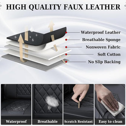 Coverado Car Seat Covers Full Set, Black Seat Covers, Waterproof Faux Leather Car Seat Cover, Luxury Car Seat Cover, Automotive Seat Covers 5 Seats, Car Seat Protector Universal Fit Most Cars