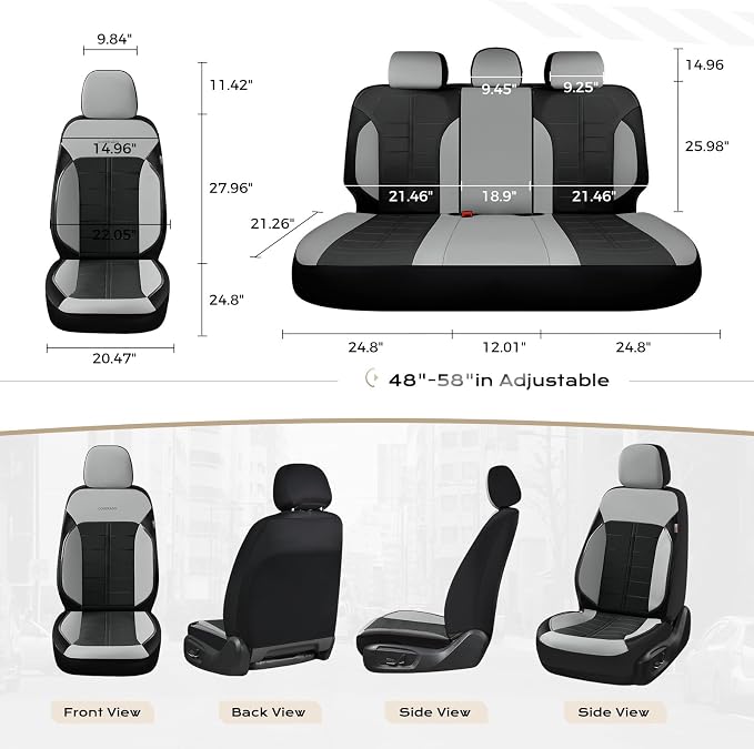 Coverado Front Seat Covers 2 Pieces Universal Seat Cover for Cars Breathable Leather Waterproof Car Seat Cover Driver Seat Cover Automotive Car Seat Cushion Fit for Most Cars SUV Trucks, Gray&Black
