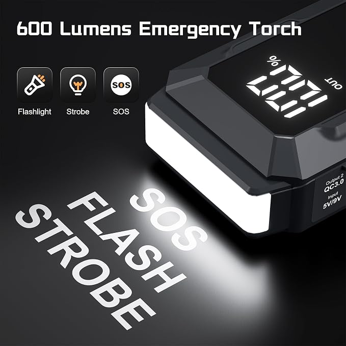 5000A Jump Starter Povasee A40 Car BatteryJump Starter, 12V Jump Box for Car Up to All Gas or 10L Diesel Engine Battery Jumper Starter Portable with 3" LCD Display Power Bank/Dual Output/LED Light