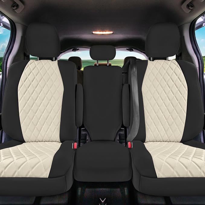 FH Group Custom Fit Car Seat Covers Specifically Made for Toyota Sienna 2011-2020, Car Seat Cover 2nd Row Set, 8 Seater Automotive Seat Covers in Beige Neoprene, Waterproof and Washable Seat Covers
