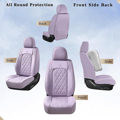Coverado Car Seat Covers Full Set, Purple Leather Seat Covers for Cars, Luxury Front and Back Car Seat Protector, Universal Waterproof Car Seat Cover, Automotive Seat Covers Fit for Most Cars, Purple