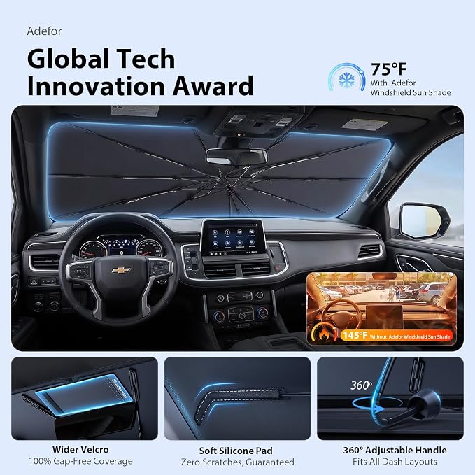 Windshield Sun Shade Umbrella for Chevrolet Colorado [Precision Custom Fit, Superior UV & Heat Block] Cooling Tech Fabric, Durable Foldable, Fits 2004-2012, 2015-2026