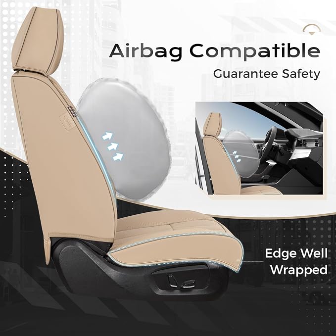 Coverado Car Seat Cover, Cover for Cars Full Seat, Premium Leather, Universal Fit Waterproof Seat Protectors, Car Seat Cushion Non-Slip for Most Cars