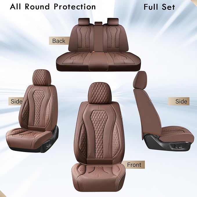 Coverado Seat Covers, Car Seat Covers Full Set, Coffee Car Seat Cover, Car Seat Cushion Waterproof, Luxury Auto Seat Covers, Seat Cover Car Seat Protector Fit for Most Cars