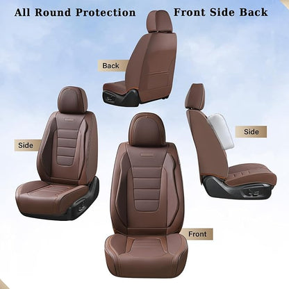 Coverado Car Seat Covers Front, Seat Covers for Cars, Waterproof 2-Pack Car Seat Cushions, Leather Carseat Seat Protectors, Universal Seat Covers Fit for Most Sedans SUV Pick-up Trucks(Brown)