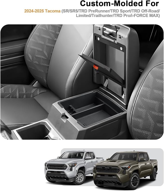 ECOZEN 2 Pcs Center Console Organizer Set For 2024-2025 2026 Toyota Tacoma - Armrest Hidden Storage Box & Center Console Armrest Box Organizer Tray For 2024-2025 2026 Tacoma Interior Accessories