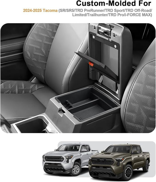 ECOZEN 2 Pcs Center Console Organizer Set For 2024-2025 2026 Toyota Tacoma - Armrest Hidden Storage Box & Center Console Armrest Box Organizer Tray For 2024-2025 2026 Tacoma Interior Accessories