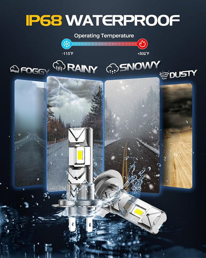 H7 LED Light Bulbs 60000LM 6500K Cool White, IP68 Waterproof Drl for Fusion Elantra Soul Traverse Sorento Sonata and more