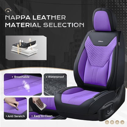Coverado Car Seat Covers Full Set, Front Seat Covers with Lumbar Support and Back Seat Cover Waterproof Leather Automotive Seat Cover, Universal Car Interior Protectors Cushion for Most Cars