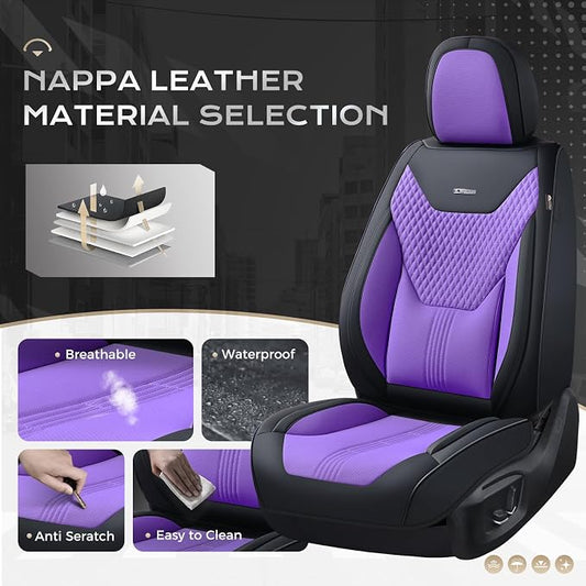 Coverado Car Seat Covers Full Set, Front Seat Covers with Lumbar Support and Back Seat Cover Waterproof Leather Automotive Seat Cover, Universal Car Interior Protectors Cushion for Most Cars
