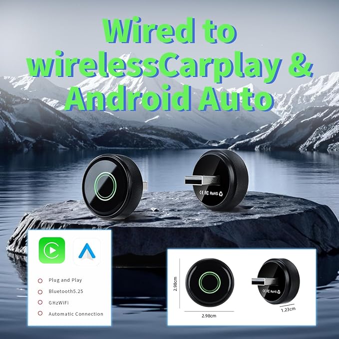 Wireless CarPlay Adapter for iPhone, Convert Wired to Wireless Apple CarPlay, Plug & Play, USB Type A, Black, Compatible with Cars 2016+ Compatible with iOS & Android