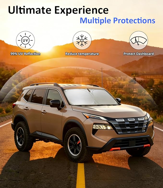 Windshield Sun Shade for Nissan Rogue 2021-2024 2025 2026 Accessories(Not for Rogue Sport), Car Front Window Sun Visor Protector & Heat Shield | 240T Sunshade Protection Blocks UV Rays