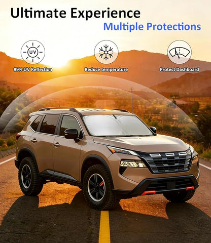 Windshield Sun Shade for Nissan Rogue 2021-2024 2025 2026 Accessories(Not for Rogue Sport), Car Front Window Sun Visor Protector & Heat Shield | 240T Sunshade Protection Blocks UV Rays