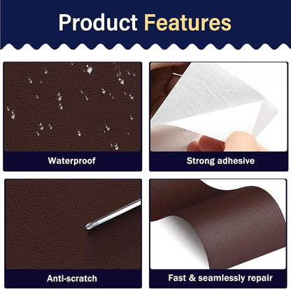 Zenyao Leather Repair Patch Tape - Self Adhesive Leather Repair Kit for Car Seat Furniture, Heavy Duty Vinyl Repair Patch for Couch Sofa, Waterproof Fix for Tears, 12x30 Inch Roll, Brown Burgundy