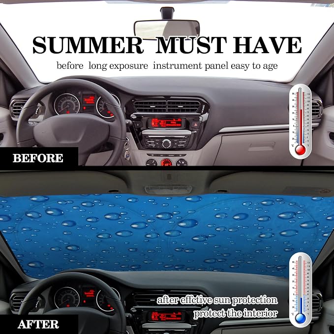 Woanger Windshield Sun Shade Foldable Car Front Window Covers for Car Accessories Sun Heat UV Rays Visor Protector Protection for Universal Cars SUV Truck (Water Droplet)