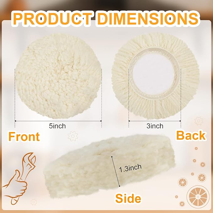 Tallew 6 Pcs 3 Inch Wool Polishing Pad Hook Loop Buffing Pad for Drill Curved Edge Compound Cutting Tool Drill Polisher Attachment Wheel Polish Kit Car Body Repair Buffing