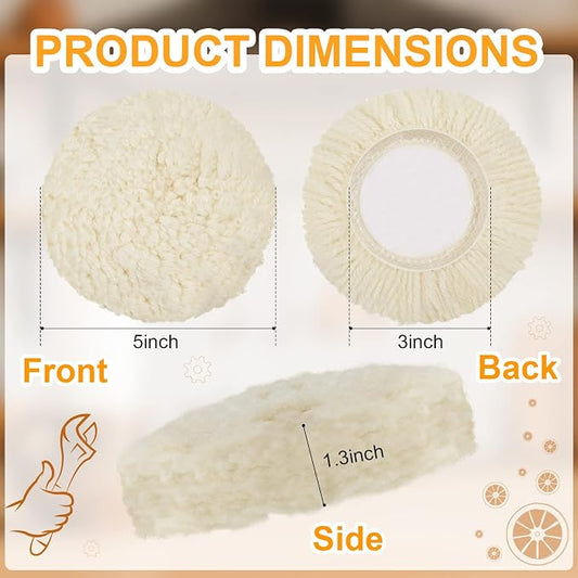 Tallew 6 Pcs 3 Inch Wool Polishing Pad Hook Loop Buffing Pad for Drill Curved Edge Compound Cutting Tool Drill Polisher Attachment Wheel Polish Kit Car Body Repair Buffing