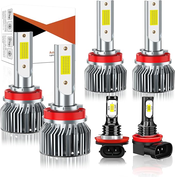 Fit for 2016 2017 2018 2019 2020 2021 2022 2023 Toyota Tacoma High Beam Low Beam Fog Light Bulbs Combo,6500K Safety Bright White,Enhanced Visibility Upgrade With Fan,Plug and Play,IP68 6-Pack