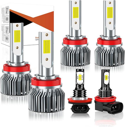 Fit for 2016 2017 2018 2019 2020 2021 2022 2023 Toyota Tacoma High Beam Low Beam Fog Light Bulbs Combo,6500K Safety Bright White,Enhanced Visibility Upgrade With Fan,Plug and Play,IP68 6-Pack