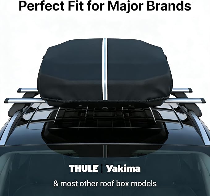 Roof Box Cover, Dimensions: 77 x 35 x 17 Inches Universal Waterproof, Dustproof, UV-Resistant, Scratch-Resistant Roof Box Cover Compatible with Thule, Perflex, Yakima Brands Bottom Snap-On Design