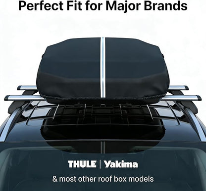 Roof Box Cover, Dimensions: 77 x 35 x 17 Inches Universal Waterproof, Dustproof, UV-Resistant, Scratch-Resistant Roof Box Cover Compatible with Thule, Perflex, Yakima Brands Bottom Snap-On Design