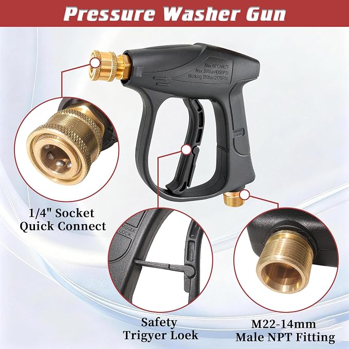 Foam Cannon Kit for Car Wash, Short Pressure Washer Gun with 1L Foam Cannon, Dual Connector Accessory – 1/4" Quick Connect, 5 Nozzle Tips, 3600 PSI, 2.5 GPM