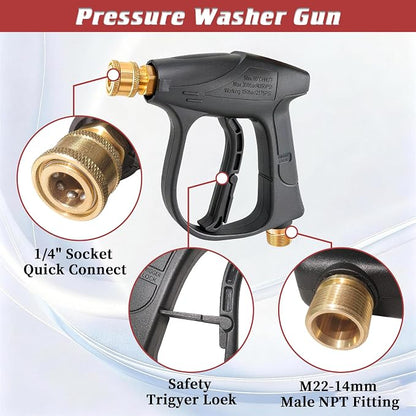 Foam Cannon Kit for Car Wash, Short Pressure Washer Gun with 1L Foam Cannon, Dual Connector Accessory – 1/4" Quick Connect, 5 Nozzle Tips, 3600 PSI, 2.5 GPM