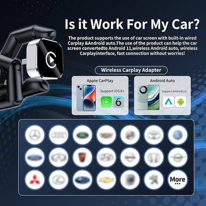 Wireless CarPlay Adapter for iPhone & Android - No Lag, Fast Auto Connect, Stable CarPlay Wireless Dongle, Mini Size Plug & Play USB/USB-C Adapter for Auto Compatible Cars