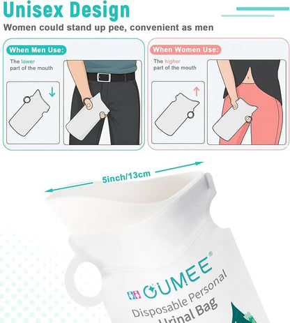 OUMEE 850ML Emergency Disposable Urinal Bags, 8/12/20/28 Pcs Camping Pee Bags Unisex Urine Bag Vomit Bag for Travel Traffic Jam Portable Toilet Bag for Men Women