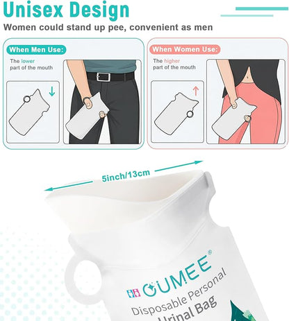 OUMEE 850ML Emergency Disposable Urinal Bags, 8/12/20/28 Pcs Camping Pee Bags Unisex Urine Bag Vomit Bag for Travel Traffic Jam Portable Toilet Bag for Men Women