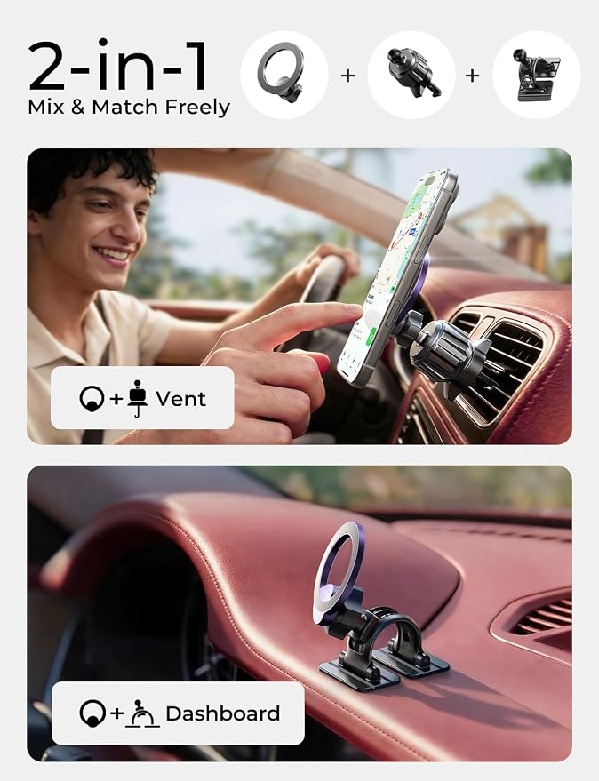 LISEN for MagSafe Car Mount,Car Accessories for Women Men [2025 Ultra] Magnetic Phone Holder for Car 360 Dashboard Vent Phone Mount for Car Organization iPhone 16 15 14 13 12 Pro Plus Mini,Purple