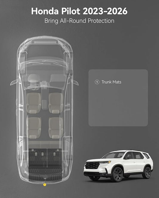 3W Cargo Liner Fit for Honda Pilot 2023 2024 2025 2026 TPE Custom Fit All Weather Honda Pilot Accessories 2023-2026 Odorless Anti-Slip Mats Trunk Mats Black