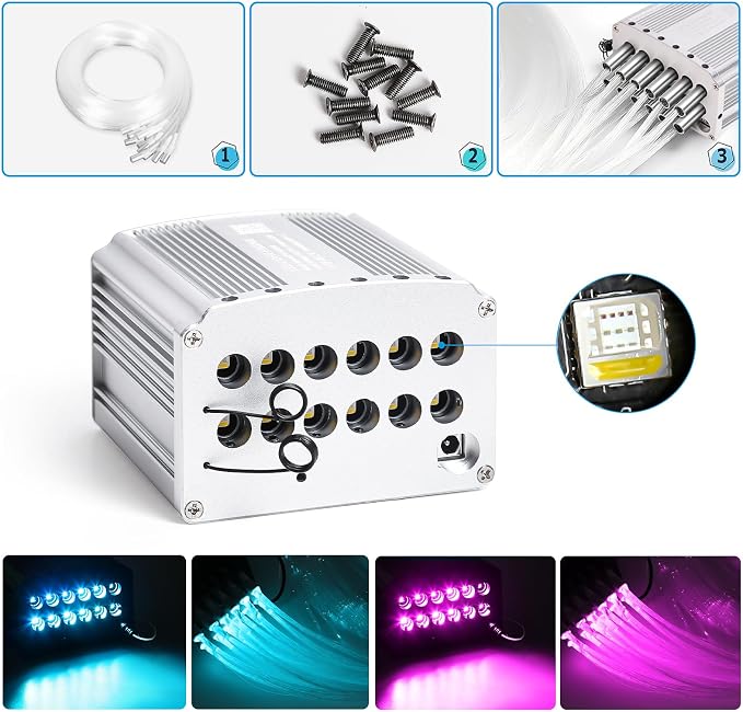 Car Starlight Headliner Kit, 4 Colors 32W Twinkle & Meteor Star Ceiling Lights, 2 in 1 Fiber Optic Light 4 Port Engine 700pcs*0.03in*13.1ft+240 RGBW Shooting Stars Lights for Car Home Roof Décor