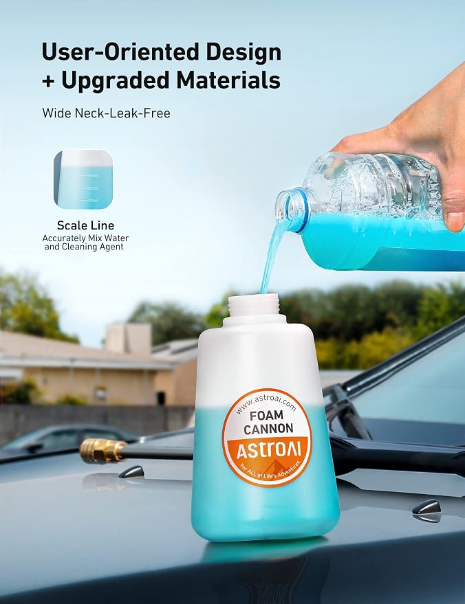 AstroAI Foam Cannon, Heavy Duty Car Foam Sprayer, Wide Metal Neck, Adjustable Thick Snow Foam Lance for Pressure Washer with 1/4" Quick Connector, Ideal for Various Cleaning Tasks, 1.5L Bottle