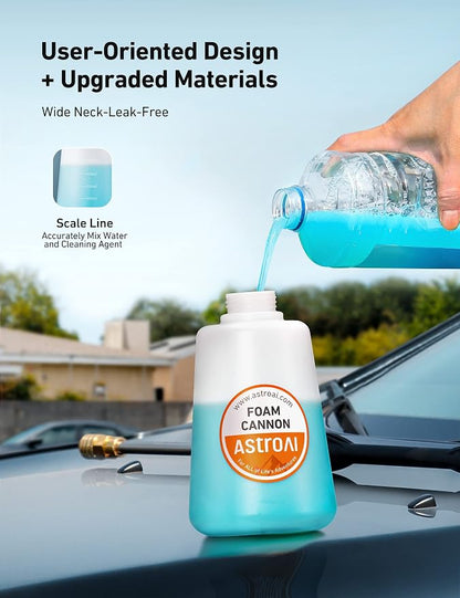 AstroAI Foam Cannon, Heavy Duty Car Foam Sprayer, Wide Metal Neck, Adjustable Thick Snow Foam Lance for Pressure Washer with 1/4" Quick Connector, Ideal for Various Cleaning Tasks, 1.5L Bottle