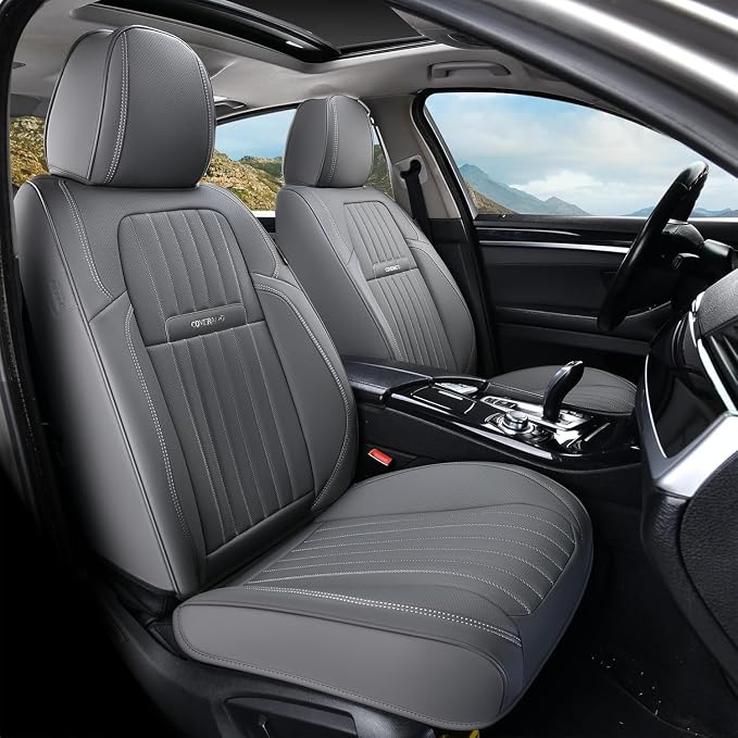 Coverado Car Seat Covers Full Set, Gray Car Seat Cover, Seat Covers for Cars, Waterproof Car Seat Protector, 5 Pieces Nappa Car Seat Cushion, Car Seat Covers Front Seats and Back Fit for Most Cars