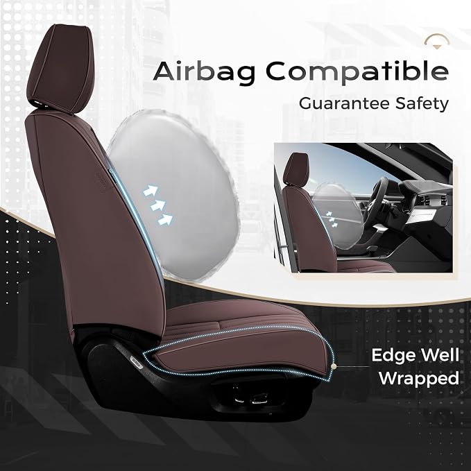Coverado Car Seat Covers Front Seats, Seat Covers for Cars, Car Seat Protector, 2-Pack Car Seat Cushion Nappa Leather, Waterproof Seat Covers Carseat Cover Universal Fit for Most Cars Trucks(Coffee)