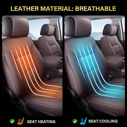Coverado Chevy Silverado Seat Covers, Leather Car Seat Covers Custom Fit for Chevy Silverado GMC Sierra 2014-2018 1500, 2015-2019 2500HD 3500HD (Full Set, Brown)
