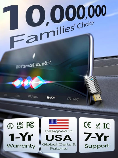 Wireless CarPlay & Android Auto Adapter, Convert Wired to Wireless, Fast Auto Connect and No Lag, Plug & Play USB with Gold-Plated Connector, Carbon Fiber Design, Compatible with iPhone & Android