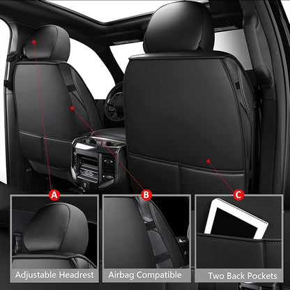 MIROZO Ram Seat Covers Full Set, Waterproof Truck Seat Cover Leather Car Seat Protector Compatible with 2009-2026 RAM 1500/2500/3500 Crew Quad Cab Pickup with Split Curved Bench 40/60,Black and Red