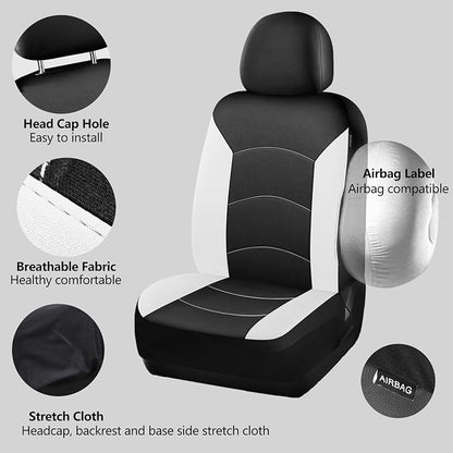 HChengkikz Car Seat Covers Full Set, Waterproof Neoprene Car Seat Covers, Airbag Compatible, All Season Protection Universal Fit Most Cars, Trucks, SUVs (Black + White)