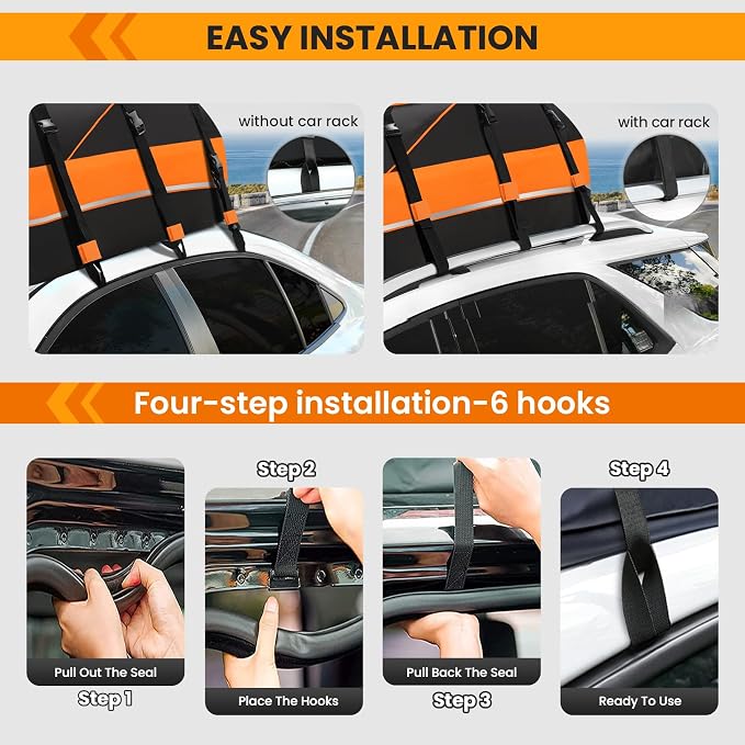 Sailnovo Rooftop Cargo Carrier, 20 Cubic Feet Soft-Shell Cargo Carrier for Top of Vehicle with/Without Roof Rack, Waterproof Car Roof Cargo Carrier with Anti-Slip Mat, Reinforced Straps, Door Hooks