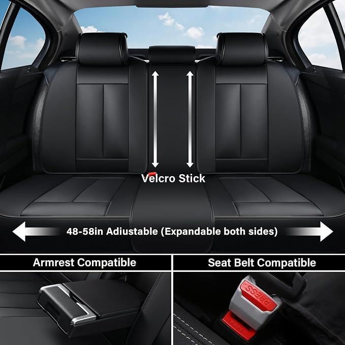 Coverado Car Seat Covers Full Set, Black Seat Covers for Cars, Automotive Seat Covers, Waterproof Nappa Leather Front Seats and Back Car Seat Protector, Universal Fit for Most Cars SUV Trucks
