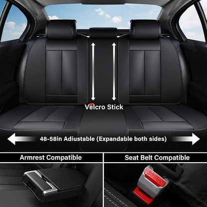 Coverado Car Seat Covers Full Set, Black Seat Covers for Cars, Automotive Seat Covers, Waterproof Nappa Leather Front Seats and Back Car Seat Protector, Universal Fit for Most Cars SUV Trucks